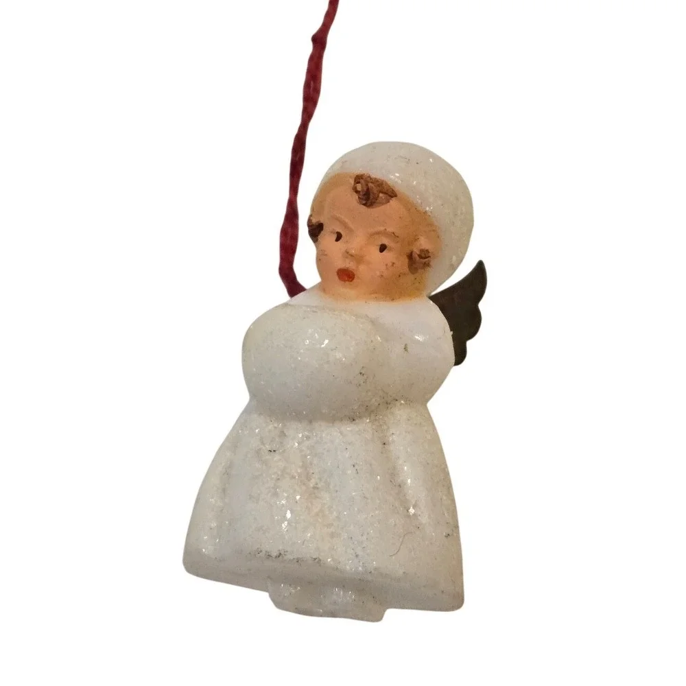 Vintage Style Christmas Angel Ornament White Gold Wings Miniature Holiday Decor